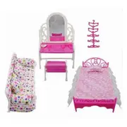 Generic 3pcs Set Furniture Doll Bed Dressing Table Sofa Accessories Modern Table Fridge Wardrobe For Barbie Furniture Dining Home T Z0p6 Hot-sellin...