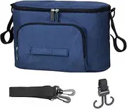 Bizcasa Pram Organiser, Universal Pram Bag, Baby Pram Bag, Baby Changing Bags with Zip Pocket, Cup Holder, Shoulder Strap and Large Storage Space (Blue)