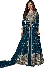 [ETHNIC EMPORIUM] Indian Women Real Georgette Thread & Sequence Embroidery Work Heavy Embroidery Pant Suit 4270, 1, X-Large Petite