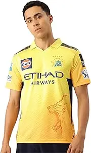 playR Chennai Super Kings Authentic Match Jersey IPL 2025 Adult Dhoni 7 Half Sleeve, Size - S Yellow