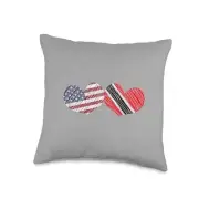 USA Trinidad and Tobago Flag Hearts American Trinbagonian Throw Pillow 16x16