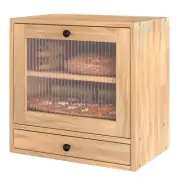 Pine Wood Bread Box for Kitchen Countertop - Large 2-Layer Bread Storage Cont...