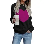 Nevenka Women's Long Sleeve Pullover Sweater CrewNeck Cute Heart Knit Sweater-Black Rose