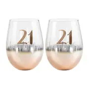 2PK Twenty 21 Rose Gold Ombre Stemless Alcohol Wine Glass 600ml Drinking Cup