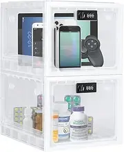 Lockable Box, Medicine Lock Box for Safe Medication, Clear Lockable Storage Box for Medicine, Snack Food and Home Safety, Lockable Refrigerator Storage Bin (White, 2 Pcs)