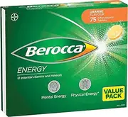 Berocca Energy Multivitamin with B Vitamins: B3, B6, B12, Vitamin C, Zinc, Calcium and Magnesium, to Support Physical Energy and Energy Levels, Orange Flavour, 75 Effervescent Tablets