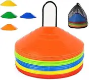 HCE 40pcs Agility Training Disc Cones Disc Markers with Caddy Stand & Carry Bag - Soccer Cones, Rugby, Football High Visibility Field Boundary Markers for Adult & Kids Exercise Sports Games