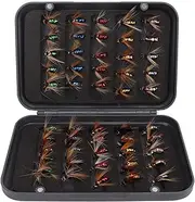 50Pcs Fly Fishing Bait,High Carbon Steel Fly Hook Bait 5 Color Fly Bee Fly Fishing Hook Fishing Lures Kit with Storage Box for Outdoor Lake Sea Fishing