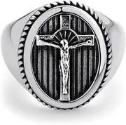 [555Jewelry] Stainless Steel Vintage Jesus Cross Signet Religious Ring for Men