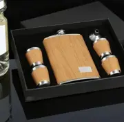 5 Piece 9oz Flask Gift Set, Stainless Steel Bamboo , Wine, Hip Flask, Whiskey,