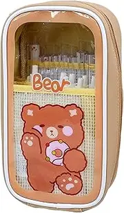 Kawaii Pencil Case Aesthetic Cute Pencil Case,1PC Cute Clear Pencil Pouch,Large Capacity Pencil Case,Children's Cartoon Stationery Bag, Cute Pencil Case Aesthetic Cute Pencil Case for Teen Girls,Brown