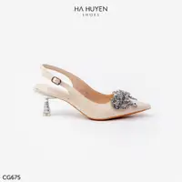 在飛比找蝦皮購物優惠-Ha Huyen Shoes 女式高跟鞋配大號銀色領結 5c