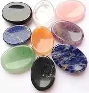 crystalmiracle Beautiful Lot of Nine Gemstone Worry Stones Reiki Crystal Healing Wellness Gift Thumb Stone Powerful Meditation Concentration