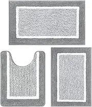 Pauwer Bathroom Rugs Sets 3 Piece Bathroom Shower Rugs with U-Shaped Contour Toilet Mat Absorbent Microfiber Plush Bath Mats Non Slip Bath Rugs Machine Washable Shaggy Bathroom Floor Mats