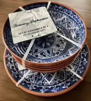 TOMMY BAHAMA Melamine Blue Medallion Terra Cotta Dinner Plate Bowl Set Of 8 New!
