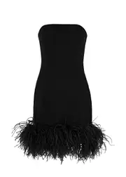 16 Arlington Minelli Feather-trimmed Mini Dress - Black - 4 4
