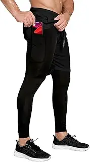 [OEBLD] Compression Pants Men 2 in 1 Running Pants Workout Pants for Men Gym Tights with Towel Loop