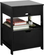 Bedside Table with 2 Drawers, Side Table, Night Stand, Lamp Table, End Table, Bl