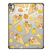 iPad Pro 13-inch (M4) iPad Impact Case Cute Corgi Waffle Cone with Lemon Ice Cream & Chocolate Stick with Banana Orange Pine Apple Tangerine - Kawaii Dog Anime Puppy with Sweet Food & Yellow Fruit
