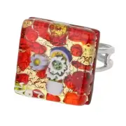 GlassOfVenice Murano Glass Venetian Reflections Square Adjustable Ring - Red Gol