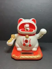 Solar Powered Dancing Bobble Head Toy Figurine - Lucky Cat 2 Arms Waving - Gold