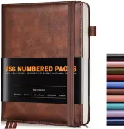Lined Journal Notebook for Women Men, 256 Numbered Pages Hardcover Leather Journ