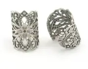 Ring Flower Adjustable Ring Antique Silver Plated brass 19mm 9US inner size 3003