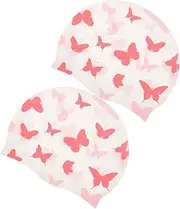 Swim Cap 2 Pack Large Silicone Swim Cap for Men/Women Stylish Design Protects from Sun for Pool