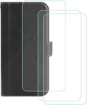 LCEHTOGYE Cover for ZTE Blade A53 + 3 Slice HD Tempered Glass,Shell PU BracketBumper Protective Back Case - Anti-Scratch Screen Protector for ZTE Blade A53-YSN2 - Black