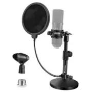 Upgraded Desktop Microphone Stand, Adjustable Mic Stand Desk with Pop Filter,