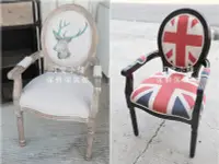 在飛比找Yahoo!奇摩拍賣優惠-（台中 可愛小舖）南法法式鄉村風亞麻布鹿頭餐椅帶扶手靠背椅座