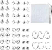 Xolixorium54Pcs Fake Eyebrow Rings & Lip Labret Studs, 100Pcs Fake Nose Rings & Nose Studs, Non-Piercing Body Jewelry, Replacement Balls & Spike, Fake Skin Piercing 3MM 4MM 5MM