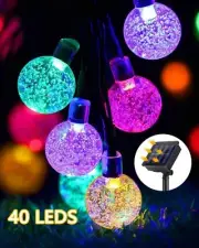 Solar String Lights Outdoor 25ft 40 Led String Lights 8 Modes Crystal Ball IP65