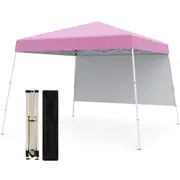 Costway 3x3m Pop up Canopy Tent w/1 Sidewall Portable Outdoor Folding Gazebo Shelter Marquee Pink