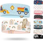 [A R O C SPORTS] Children's Headband - Thin, Ultralight and Elastic Sports Headband for Boys and Girls (Twin Pack Construction Site/Rainbow)
