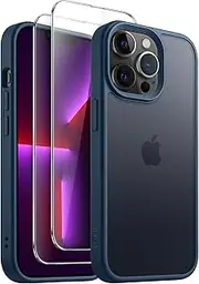 JETech 3 in 1 Matte Case for iPhone 13 Pro 6.1-Inch with 2-Pack Tempered Glass Screen Protector, Translucent Frosted Shockproof Phone Cover (Storm Blue)
