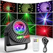 Small Disco Light Party Light with Magic Kaleidoscope Ball, 3-in-1 RGBW Led DJ Lights, Red & Green Pattern Light, LED Strobe, UV Effect Light, Sound Activated Led Stage Lights