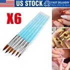 6pcs/set Pure 100% Kolinsky Sable Acrylic Nail Brush Crimped Metal Long Handle