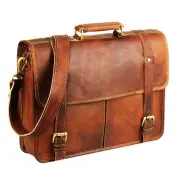 15 Inch Brown Leather Messenger Bag For Men And Women | Laptop Briefcase Compute