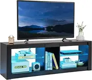 Giantex TV Stand with LED Light for TVs up to 65 inch, Modern Entertainment Center w/Adjustable Tempered Glass Shelves, LED Gaming TV Console w/Storage Cubes, Media Console Table for Living Room