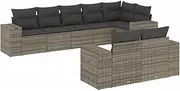 vidaXL Grey Poly Rattan 8-Piece Garden Sofa Set with Cushions - Modular, Indoor/Outdoor Use, Weather-Resistant PE Rattan, Storage Function
