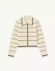 Sandro Short Jacket-Style Coatigan, Ecru/Noir, Size 1 (EU 36, UK 8, US 2-4)