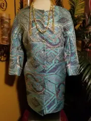 CHICO'S NWT $169 L 12/14 SIZE 2 women's blazer jacket turquoise gold mosaic