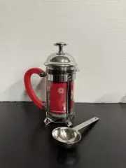 2006 Starbucks Barista Mini French Press Stainless Coffee Maker Red Handle