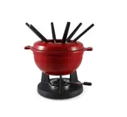 Lucerne 10-Piece Meat Fondue Set, Red Enameled Pot red enamel