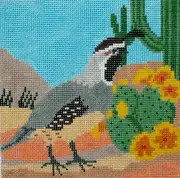 Quail in the Desert Hand Painted Needlepoint Canvas