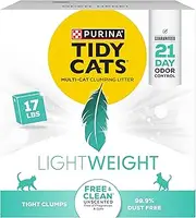 Purina Tidy Cats Light Weight, Low Dust, Clumping Cat Litter, Lightweight Free & Clean Unscented, Multi Cat Litter - 17 lb. Box