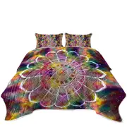 White Flower Mandala over Colorful Space Coverlet