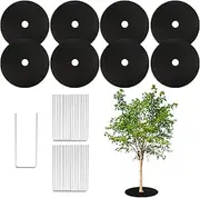 Tezhile 8PCS Garden Weed Barrier Fabric, 20.2" x 20.2" Square Non Woven Tree Rings, Heavy Duty Tree Protection Weed Mat with 20 U-Shaped Pins, Weed Barrier Fabric for Garden Landscaping
