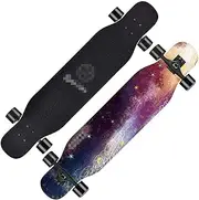 Sports Longboard Skateboard, 47" 7-Layer Maple Super Light Double Tilt Starry Sky Pattern Brush Street Dance Board Beginner Adult Girl Professional Skateboard
